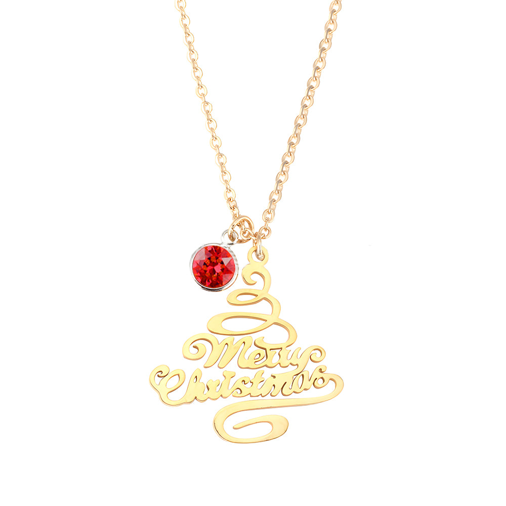 Personalized Christmas Tree Birthstone Necklace Christmas Gift for Her