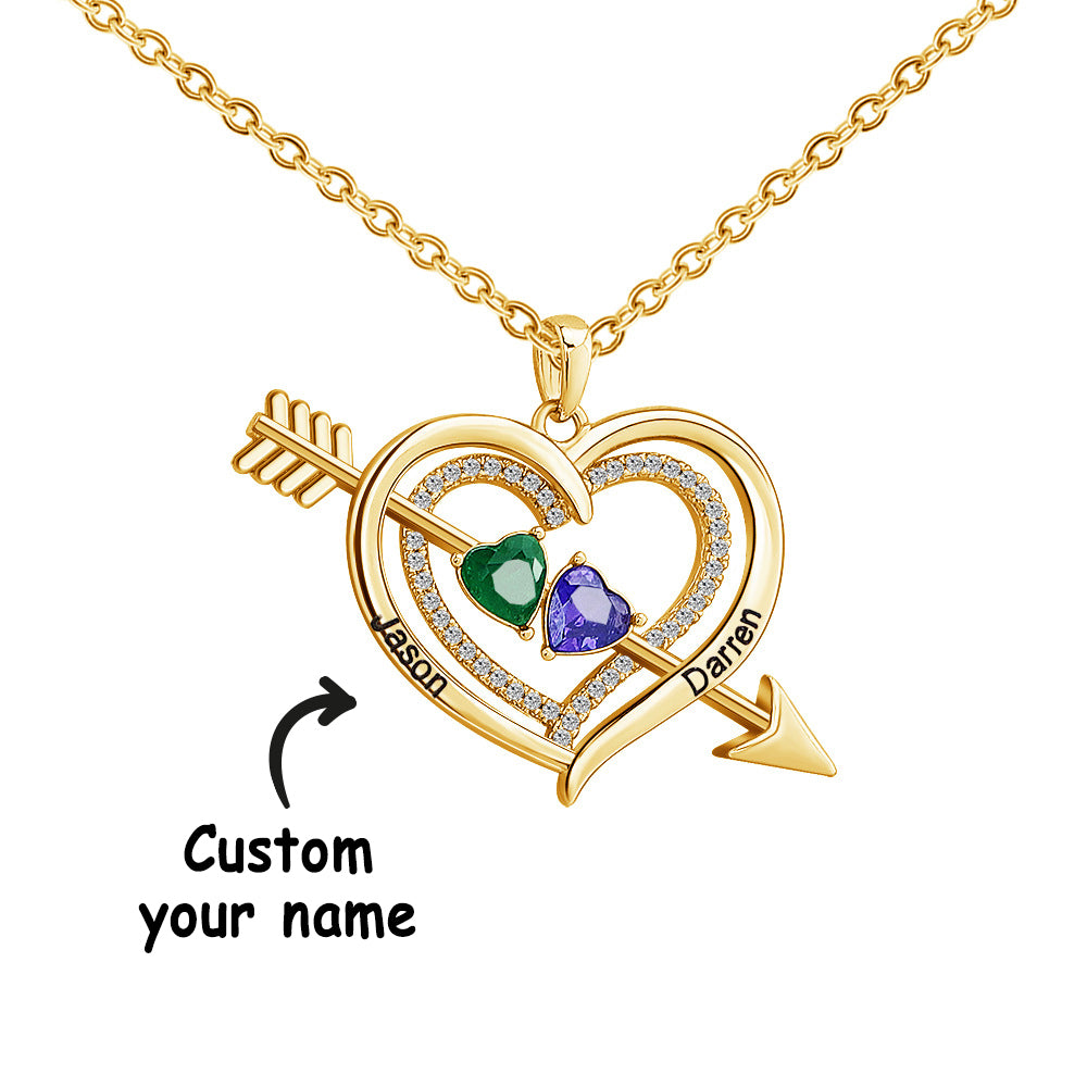 Personalized Name Birthstone Cupid Arrow Heart Necklace Engrave Necklace for Her