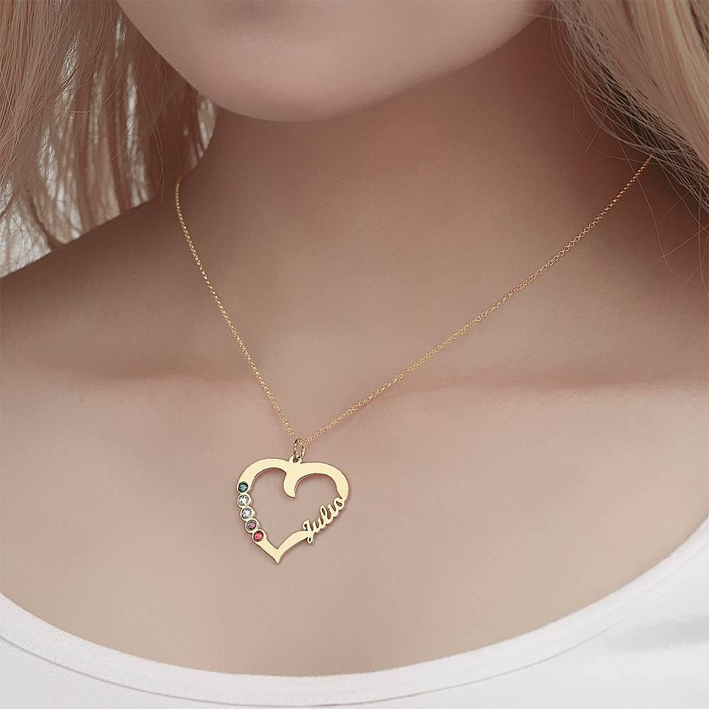 Name Necklace with Five Birthstones 14K Gold Plated - Silver