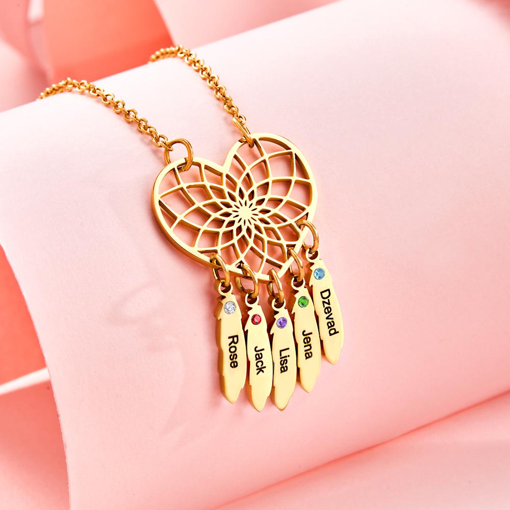 Custom Engraved Birthstone Necklace Dreamcatcher Gift for Her