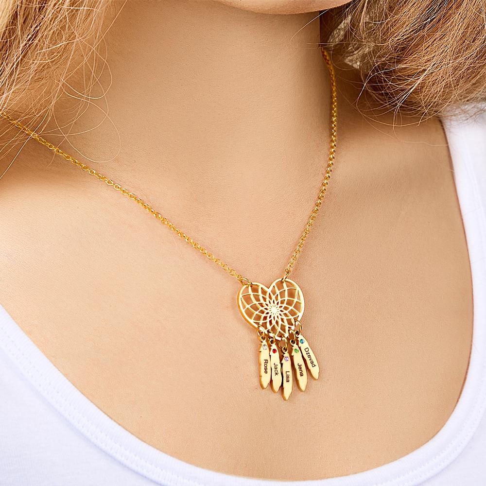 Custom Engraved Birthstone Necklace Dreamcatcher Gift for Her