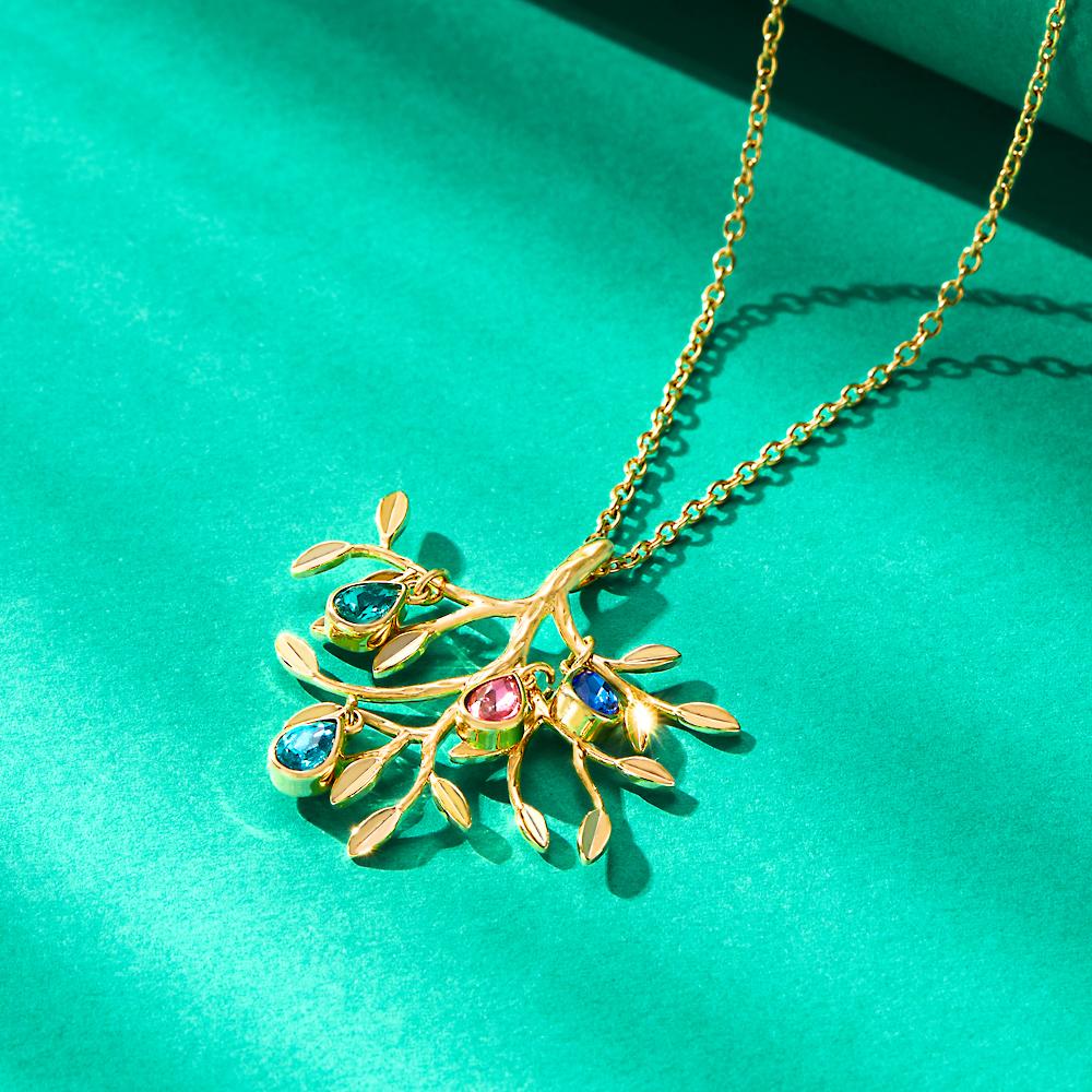 Custom Birthstone Engraved Necklace Family Tree Necklace Gift for Her