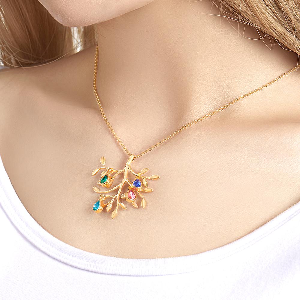 Custom Birthstone Engraved Necklace Family Tree Necklace Gift for Her