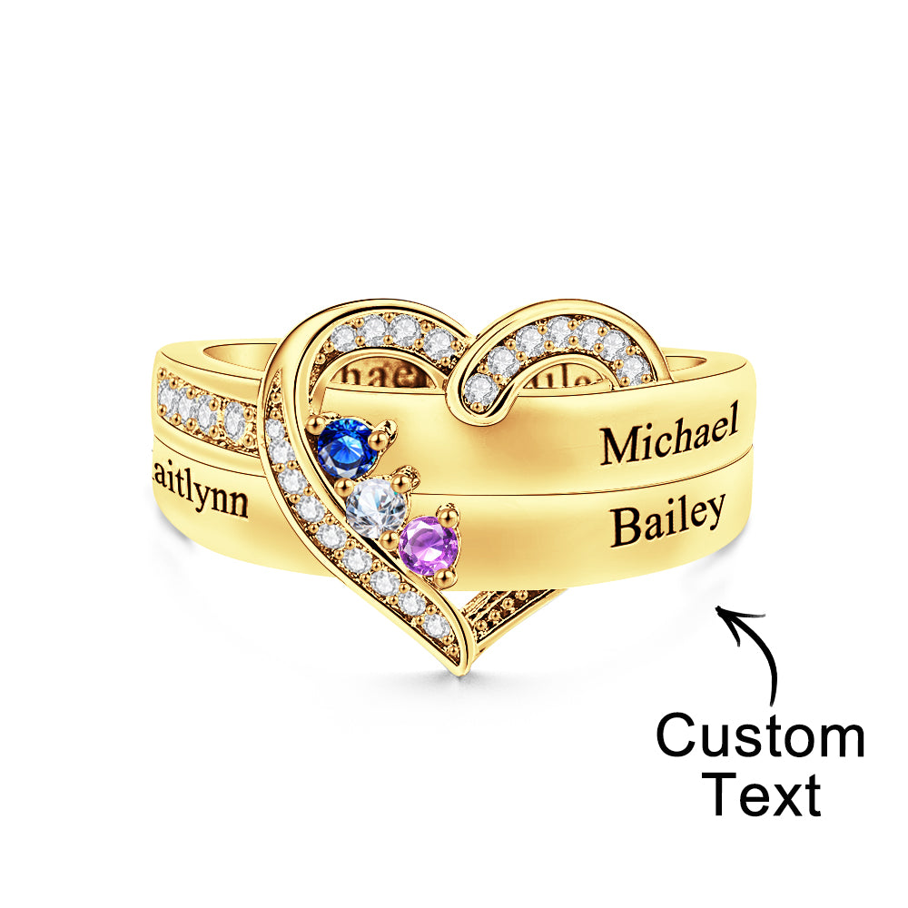 Personalized 1-8 Birthstones Heart Family Ring Where Hearts Meet Love Gleams In Every Stone Mother's Day Gift