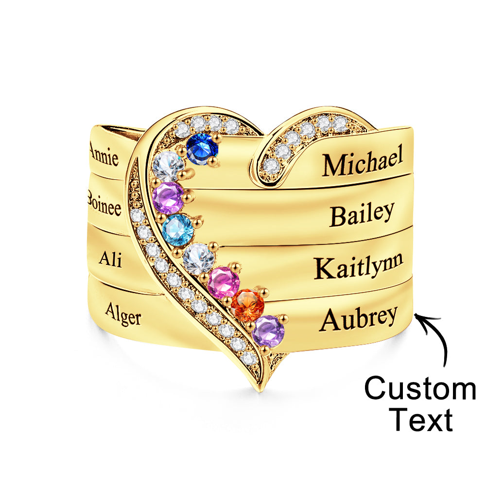 Personalized 1-8 Birthstones Heart Family Ring Where Hearts Meet Love Gleams In Every Stone Mother's Day Gift