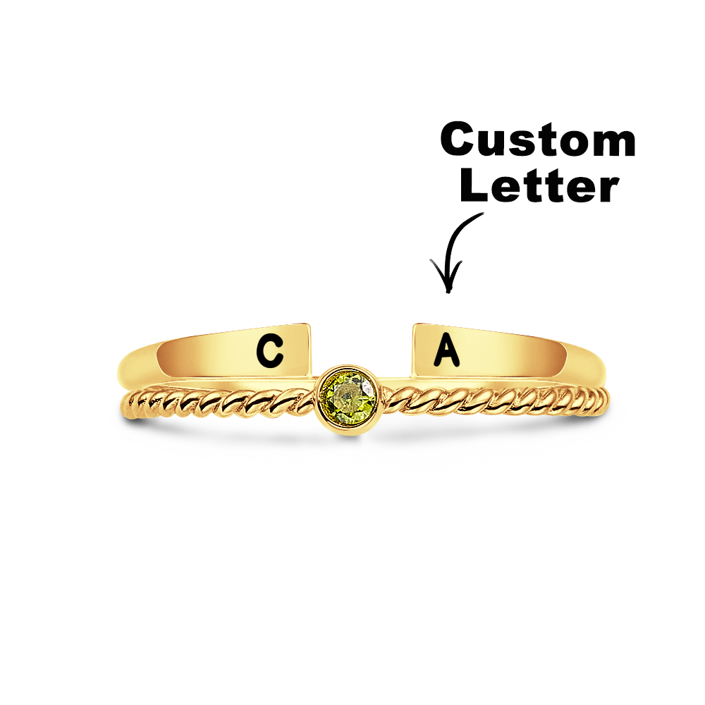 Custom Initial Ring Set Personalized Adjustable Filled Twisted Birthstone Two Rings Set