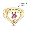 Custom Birthstone Engraved Rings Creative Flowers Gold Gifts