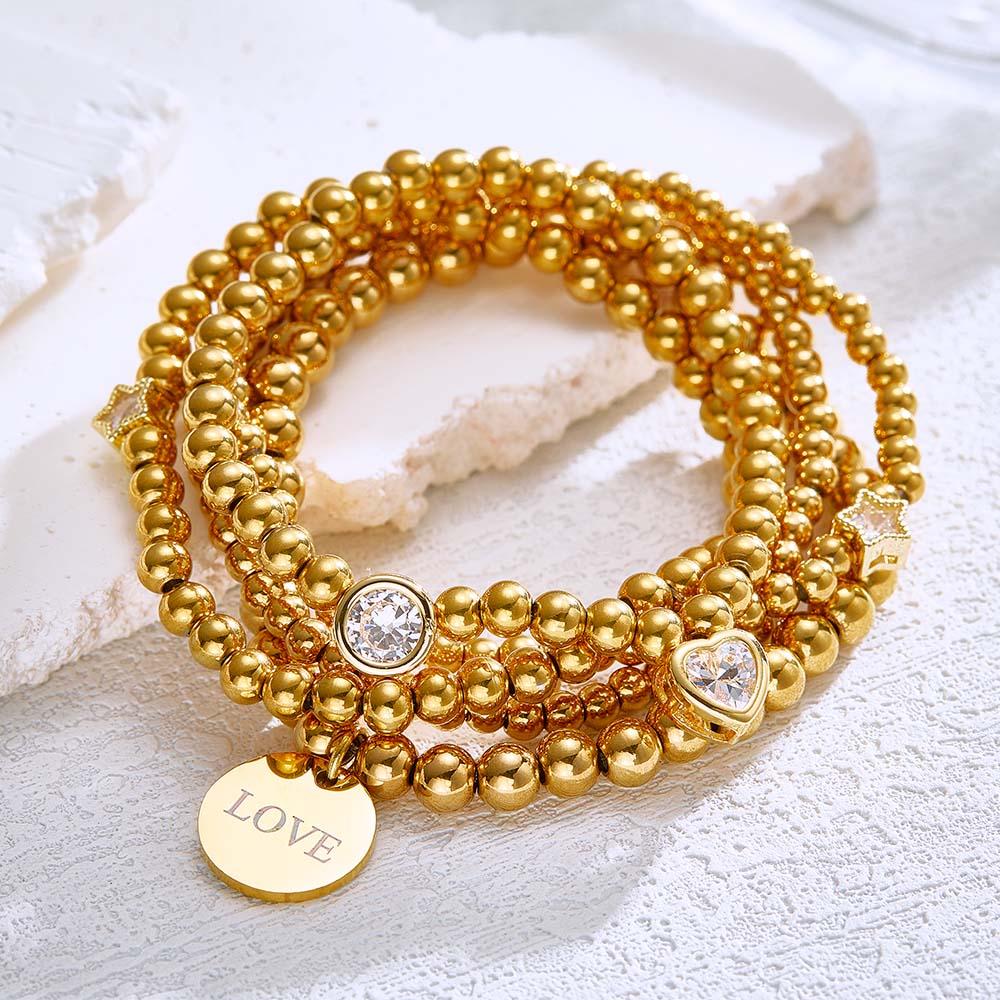Custom Birthstone Engraved Bracelet Bohemia Style Mother's Day Gift