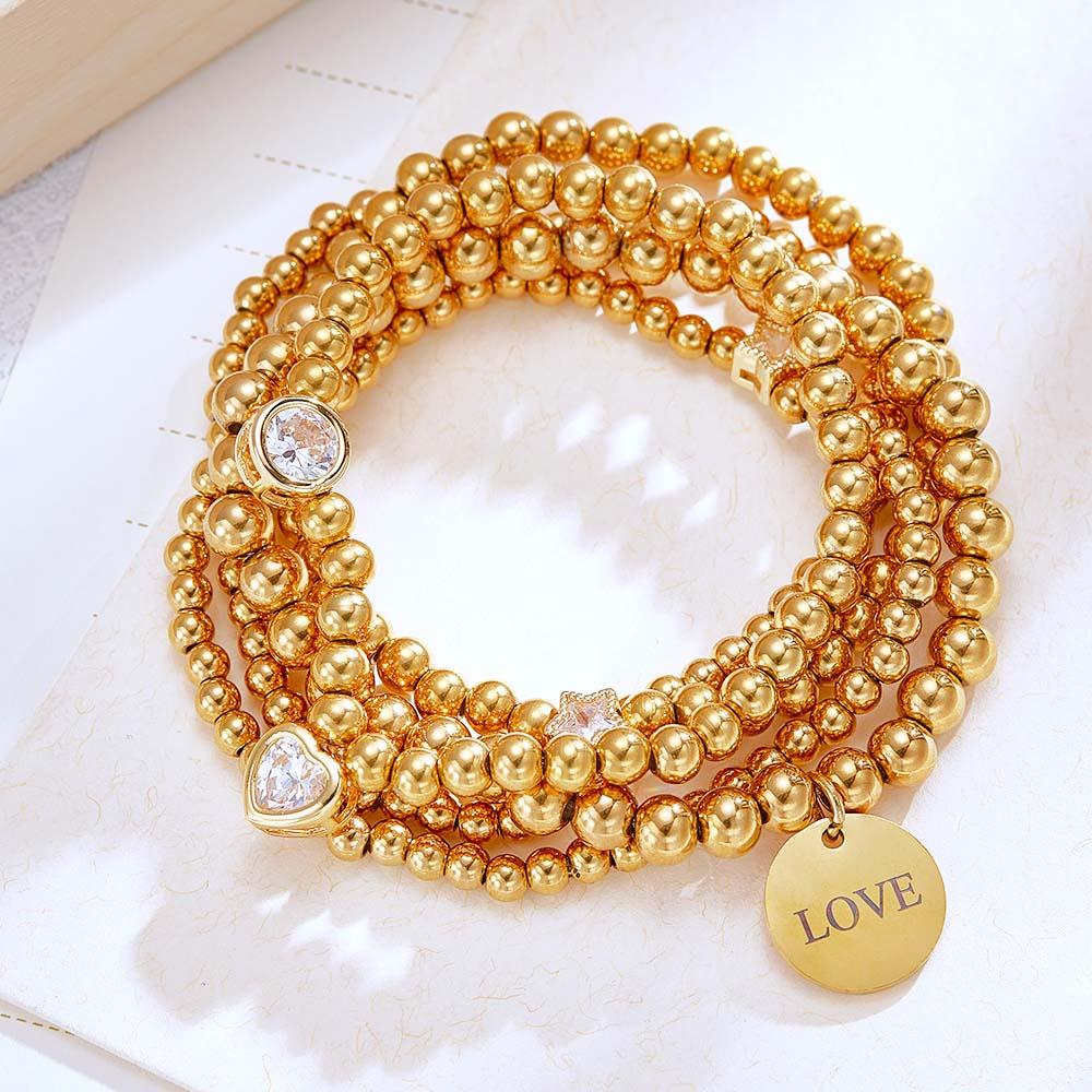 Custom Birthstone Engraved Bracelet Bohemia Style Mother's Day Gift