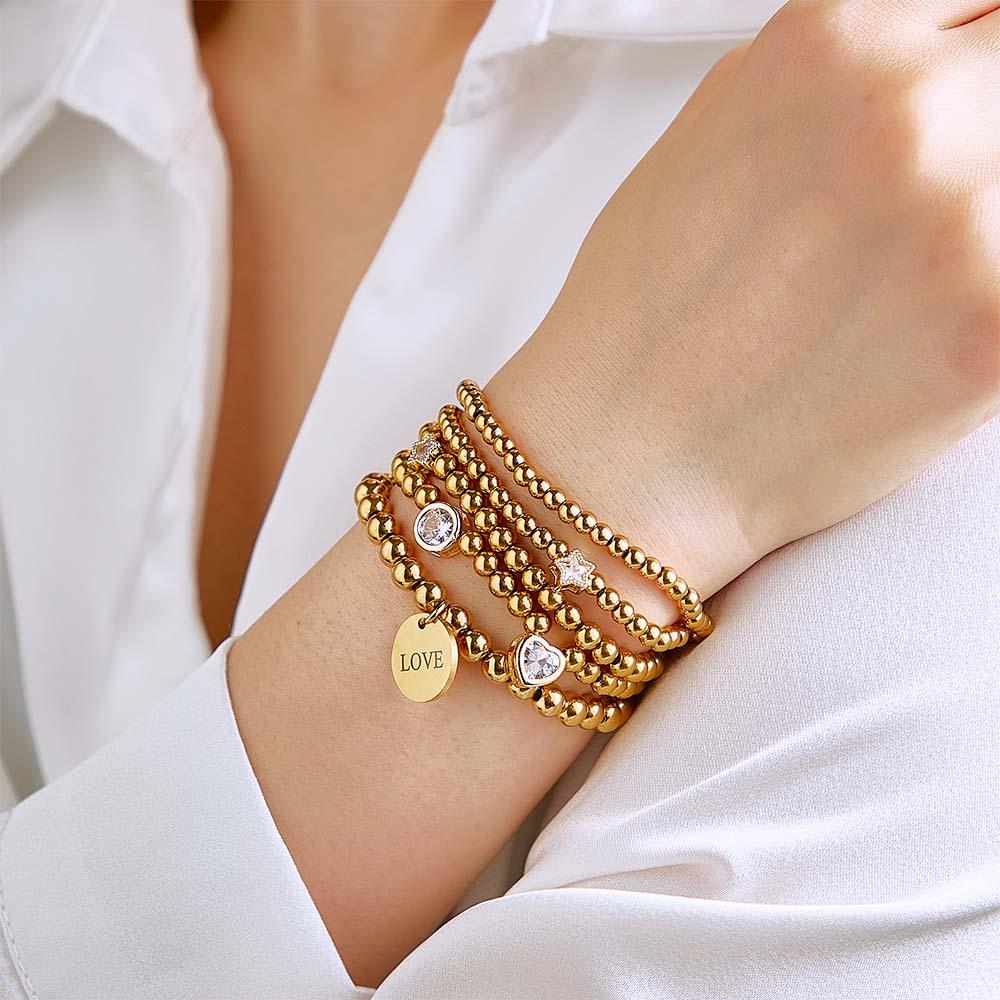 Custom Birthstone Engraved Bracelet Bohemia Style Mother's Day Gift