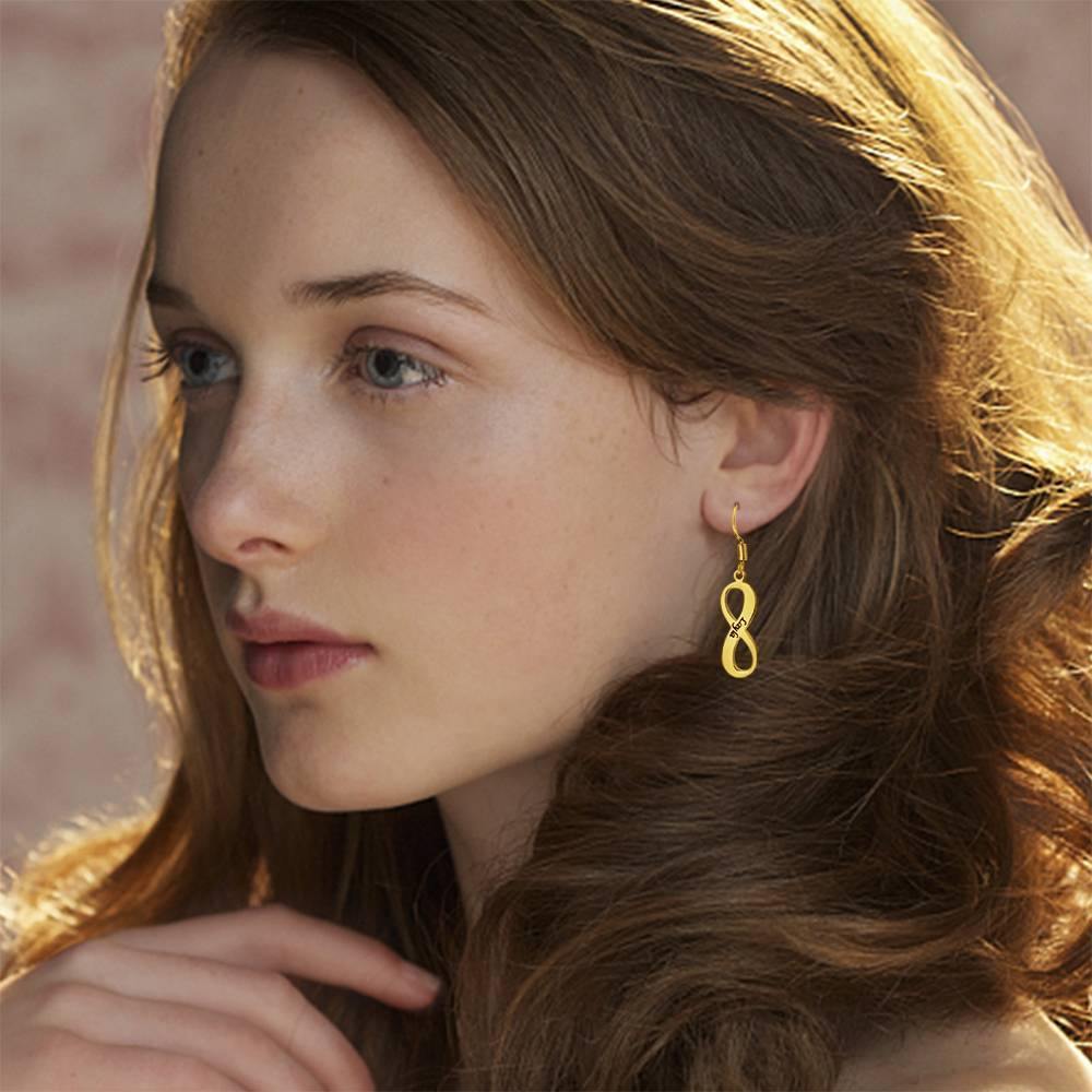 Custom Engraved Earrings with Infinity Earrings 14K Gold Plated - Golden