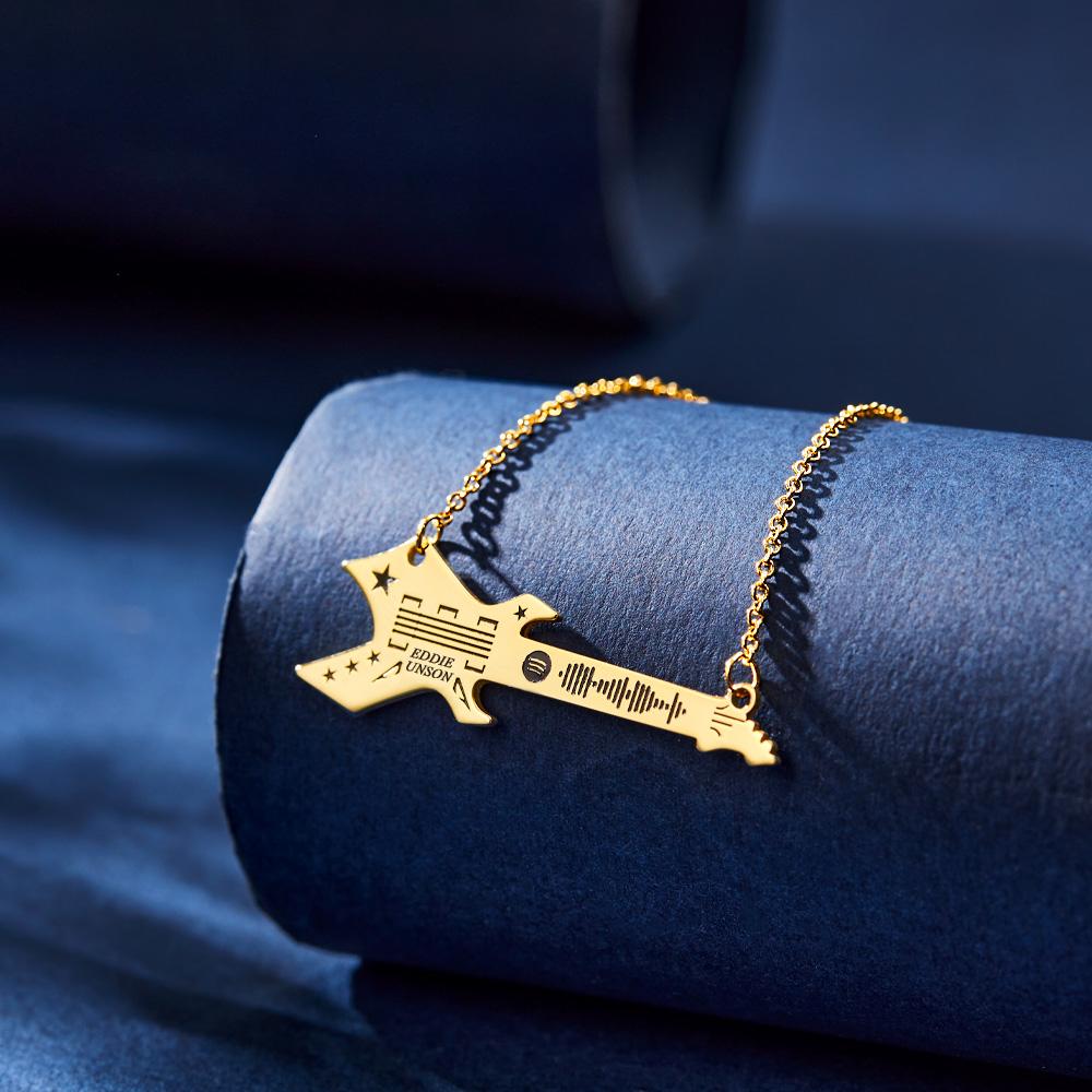 Scannable Spotify Code Guitar Shaped Necklace Engraved Custom Music Song Keychain Memory Gifts