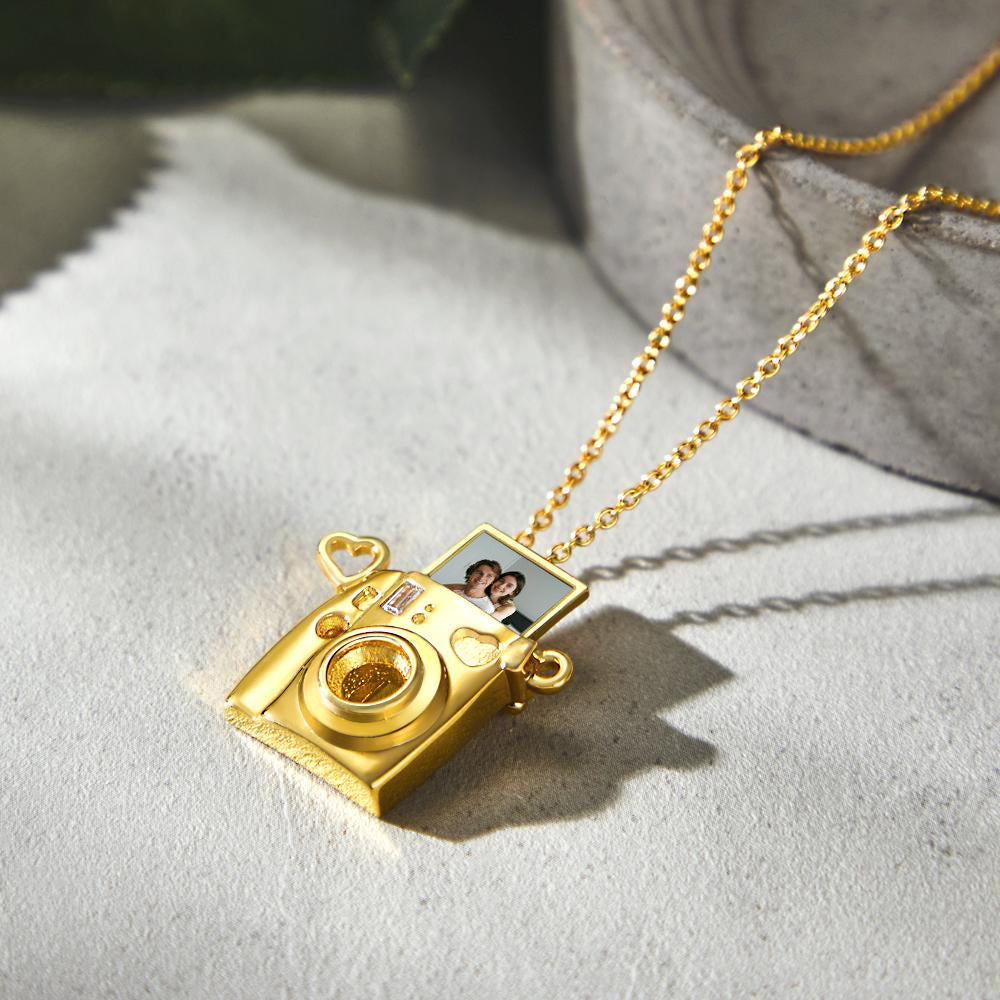 Custom Photo Engraved Camera Necklace Pendant Necklace Creative Gift for Her Couple gifts