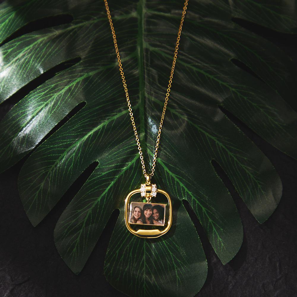 Custom Photo Engraved Necklace Personalized Pendant Necklace with Crystal Christmas Gift for Her