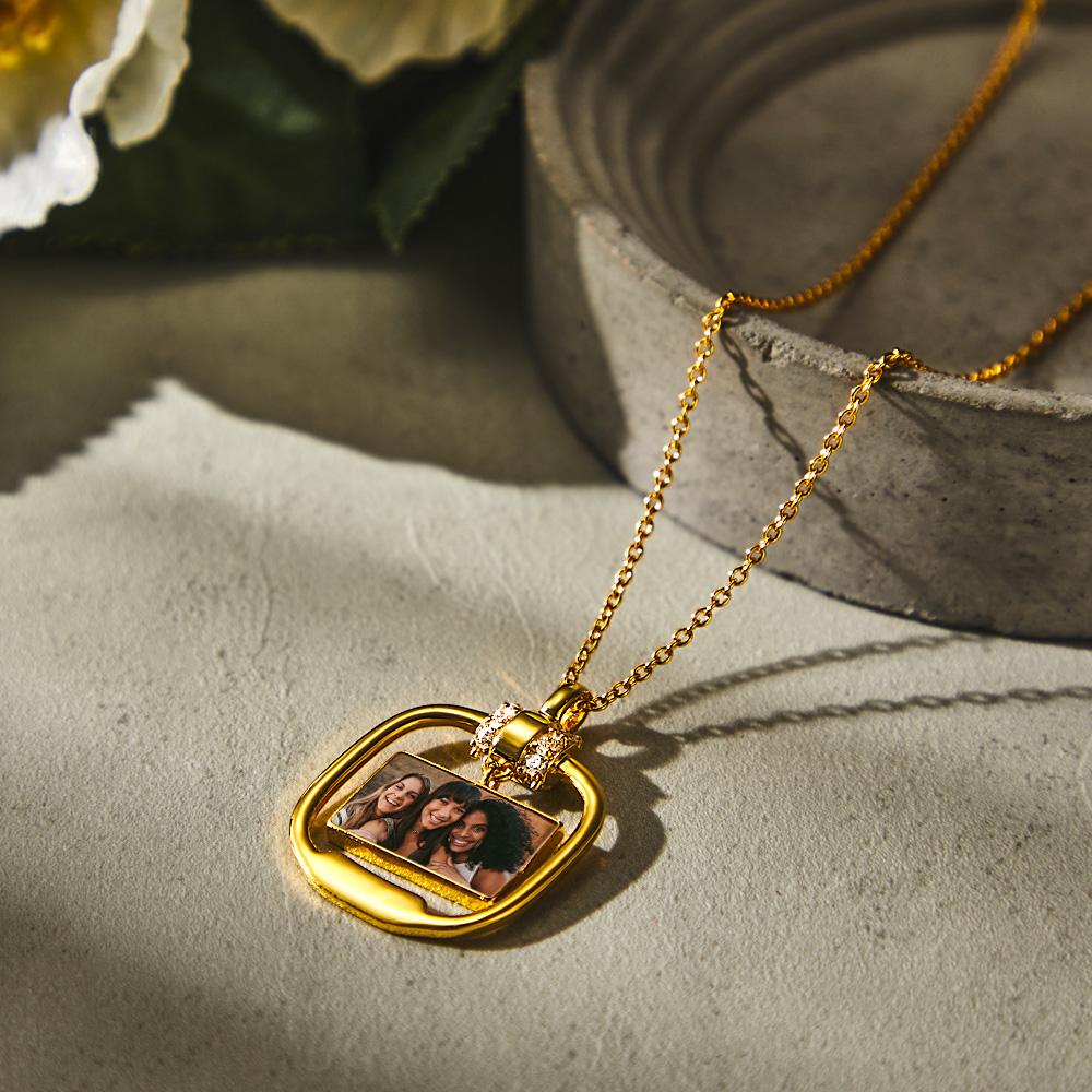 Custom Photo Engraved Necklace Personalized Pendant Necklace with Crystal Christmas Gift for Her