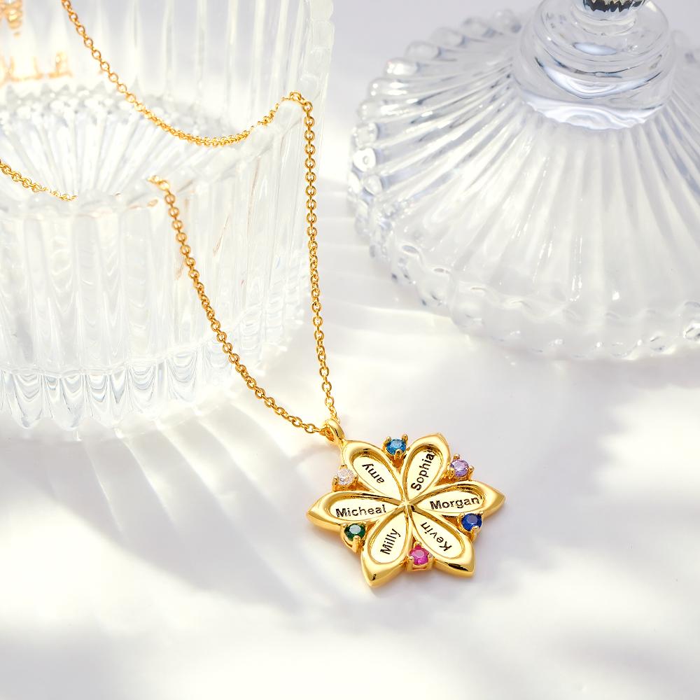 Personalized Name Flower Necklace Elegant Birthstone Pendant Necklace Jewelry Mother's Day Gifts