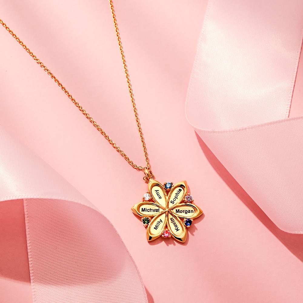 Personalized Name Flower Necklace Elegant Birthstone Pendant Necklace Jewelry Mother's Day Gifts