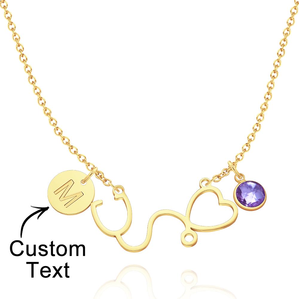 Custom Birthstone Necklace Alphabet Necklace Stethoscope Heart Gifts