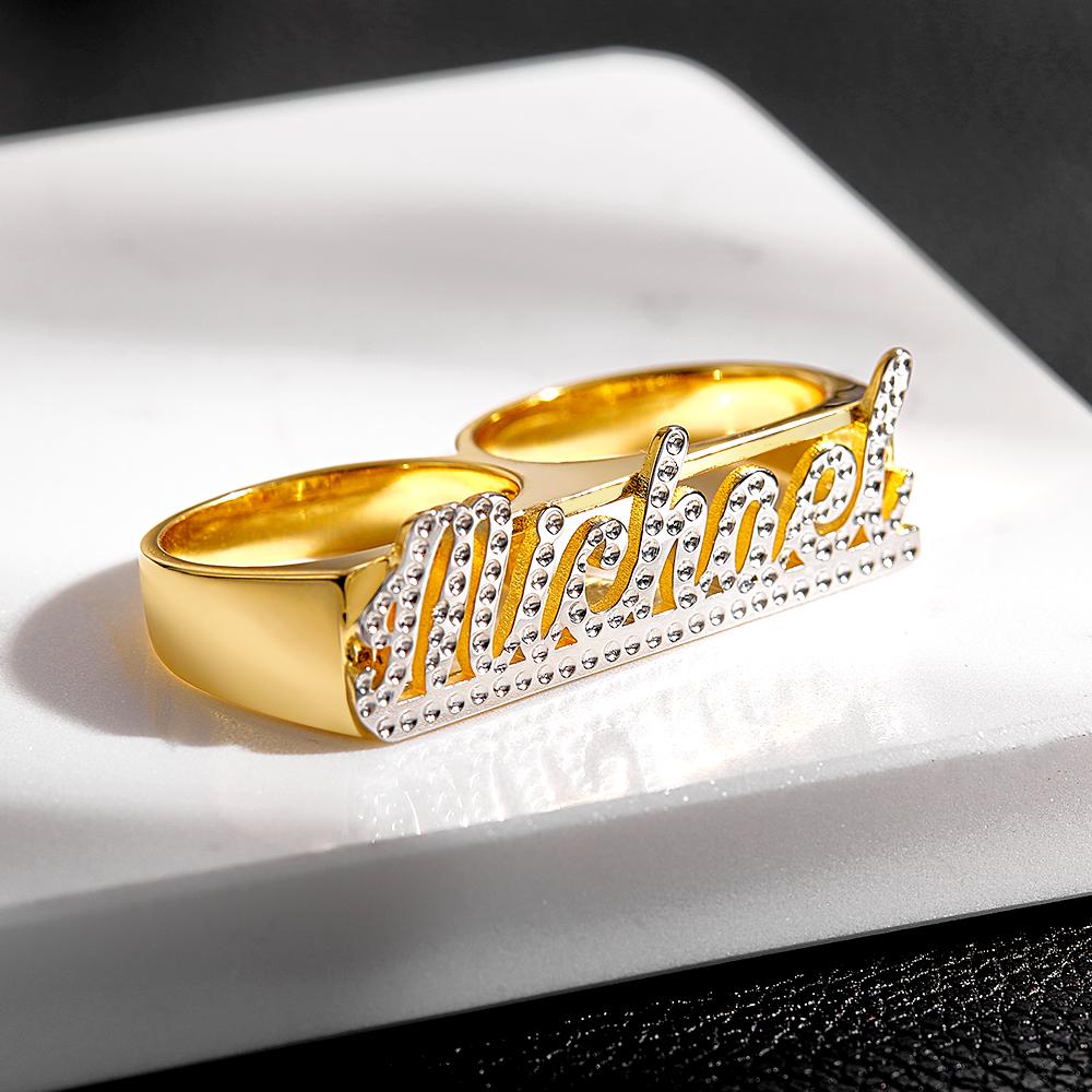 Custom Two Finger Name Ring Personalized Men's Double Band Ring Gift for Him