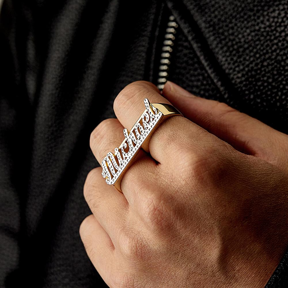 Custom Two Finger Name Ring Personalized Men's Double Band Ring Gift for Him