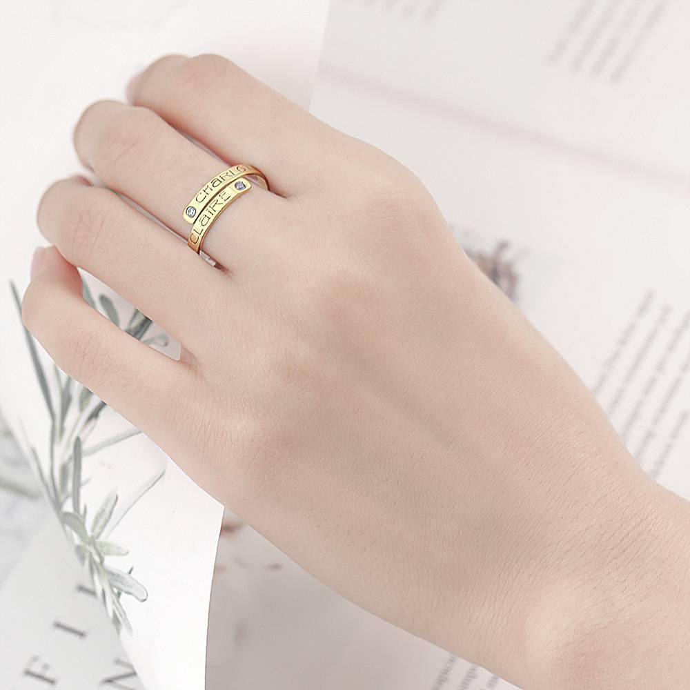 Birthstone Wrap Ring, Engraved Ring I Love You 14K Gold Plated