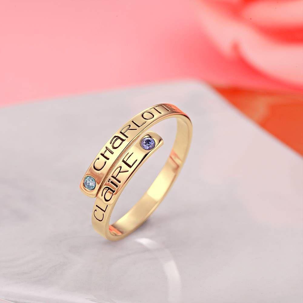 Birthstone Wrap Ring, Engraved Ring I Love You 14K Gold Plated