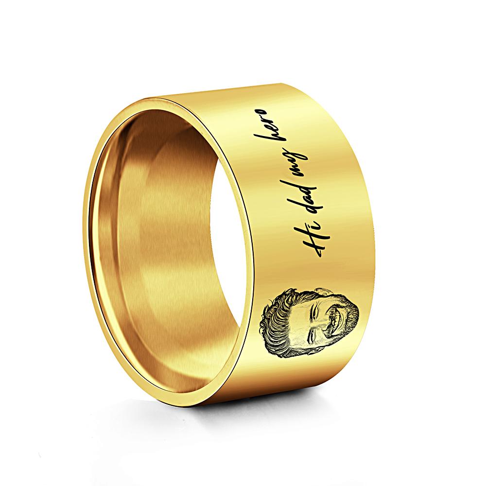 Custom Men's Ring Personalized Photo Ring With Engraved Words Perfect Gift For Daddy On Father's Day