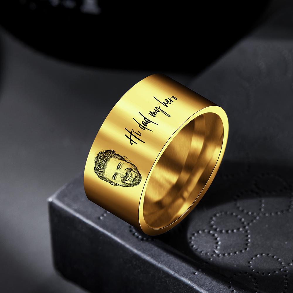 Custom Men's Ring Personalized Photo Ring With Engraved Words Perfect Gift For Daddy On Father's Day