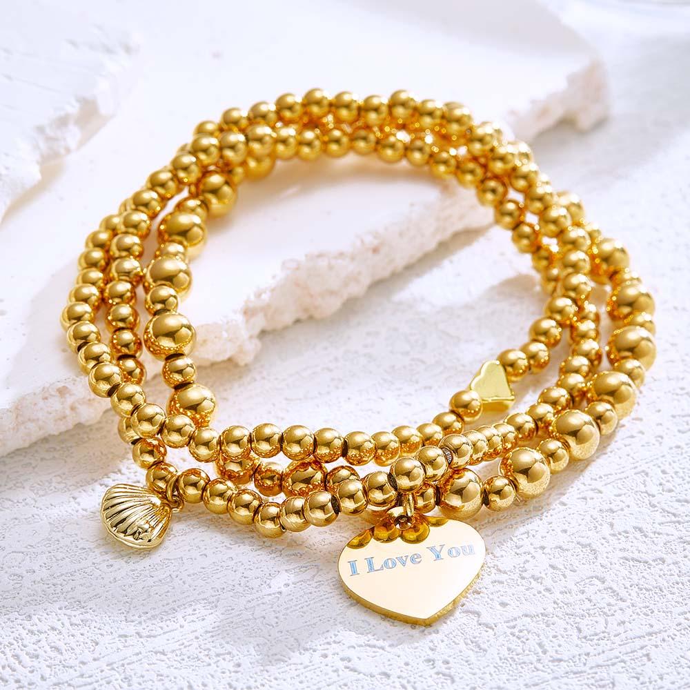 Custom Engraved Hearts of Love Bracelet Stack Metal Gift for Her