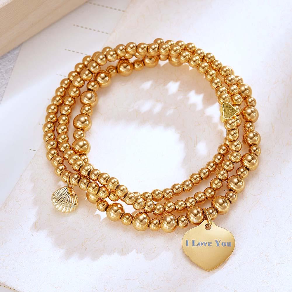 Custom Engraved Hearts of Love Bracelet Stack Metal Gift for Her