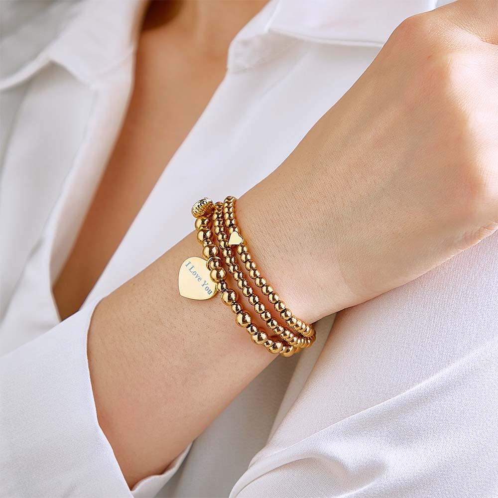 Custom Engraved Hearts of Love Bracelet Stack Metal Gift for Her