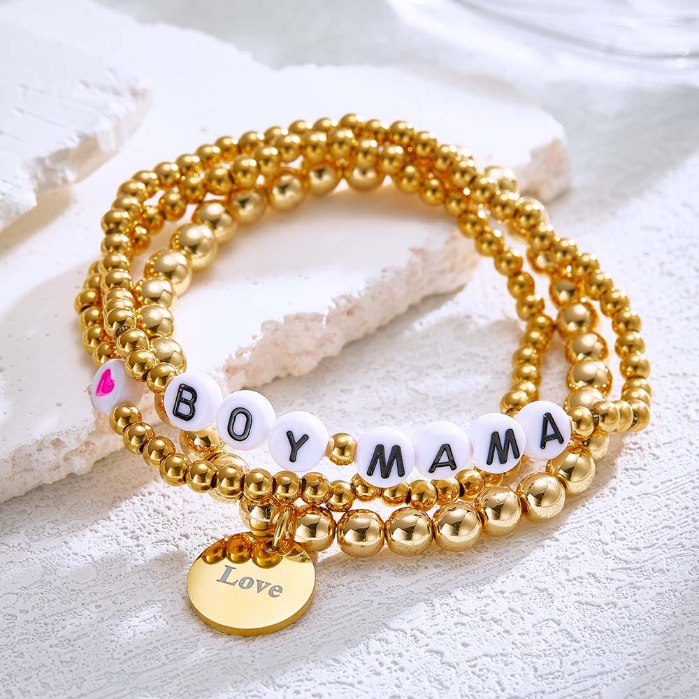 Custom Name Bead Bracelet Heart Stack Bohemia Style Gift for Her