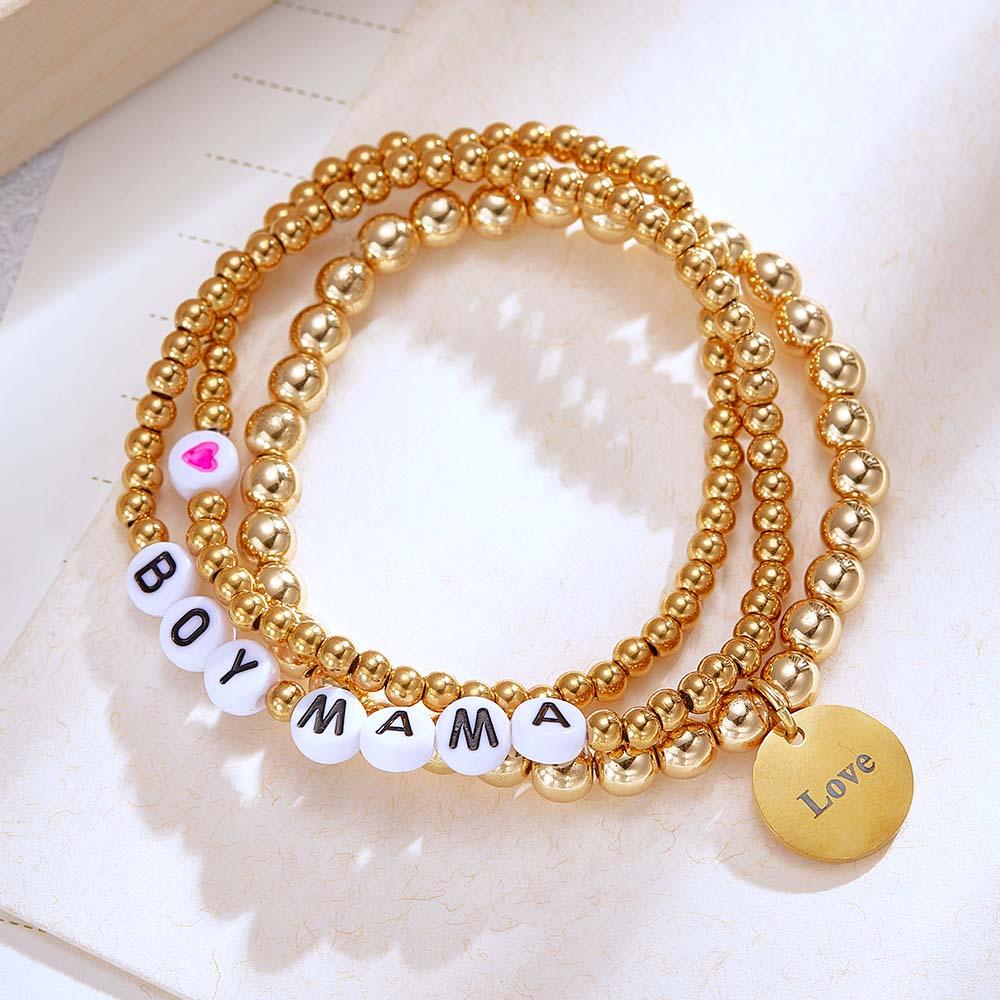 Custom Name Bead Bracelet Heart Stack Bohemia Style Gift for Her