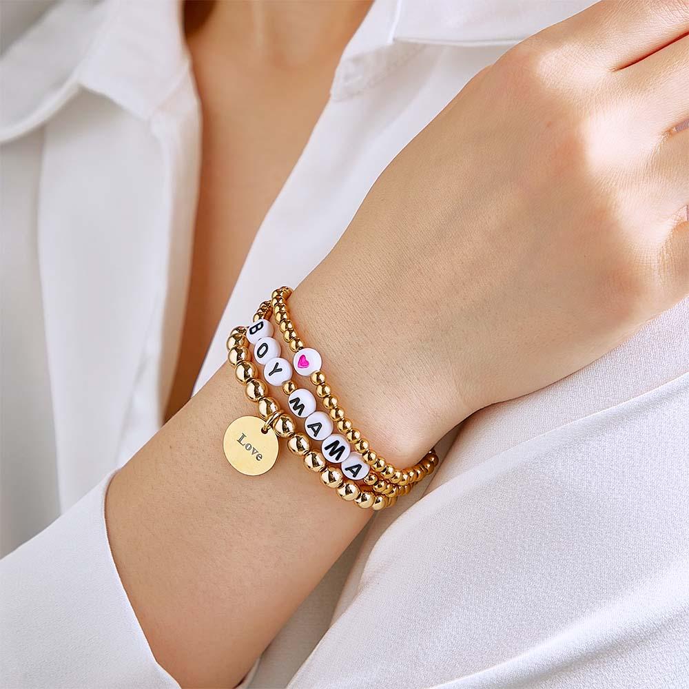 Custom Name Bead Bracelet Heart Stack Bohemia Style Gift for Her