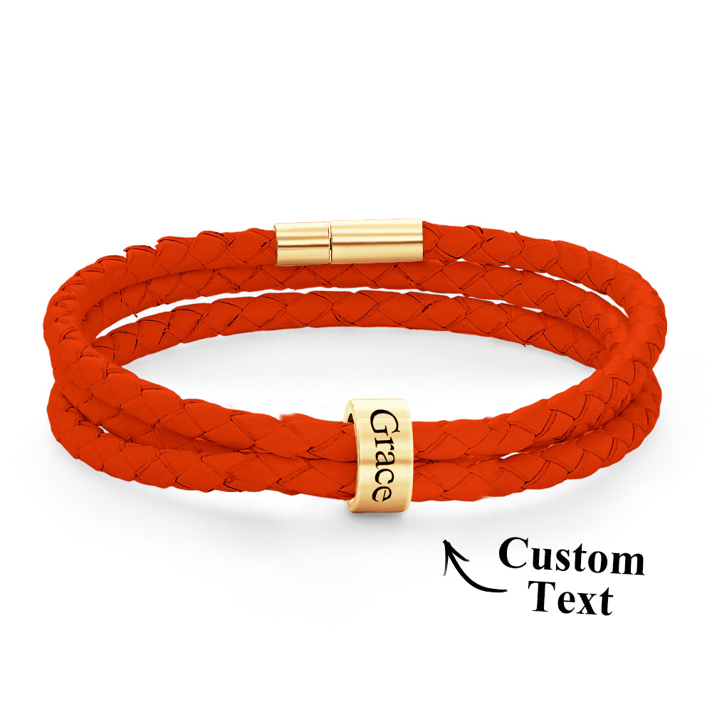 Men Braided Leather Bracelet with Small Custom Beads