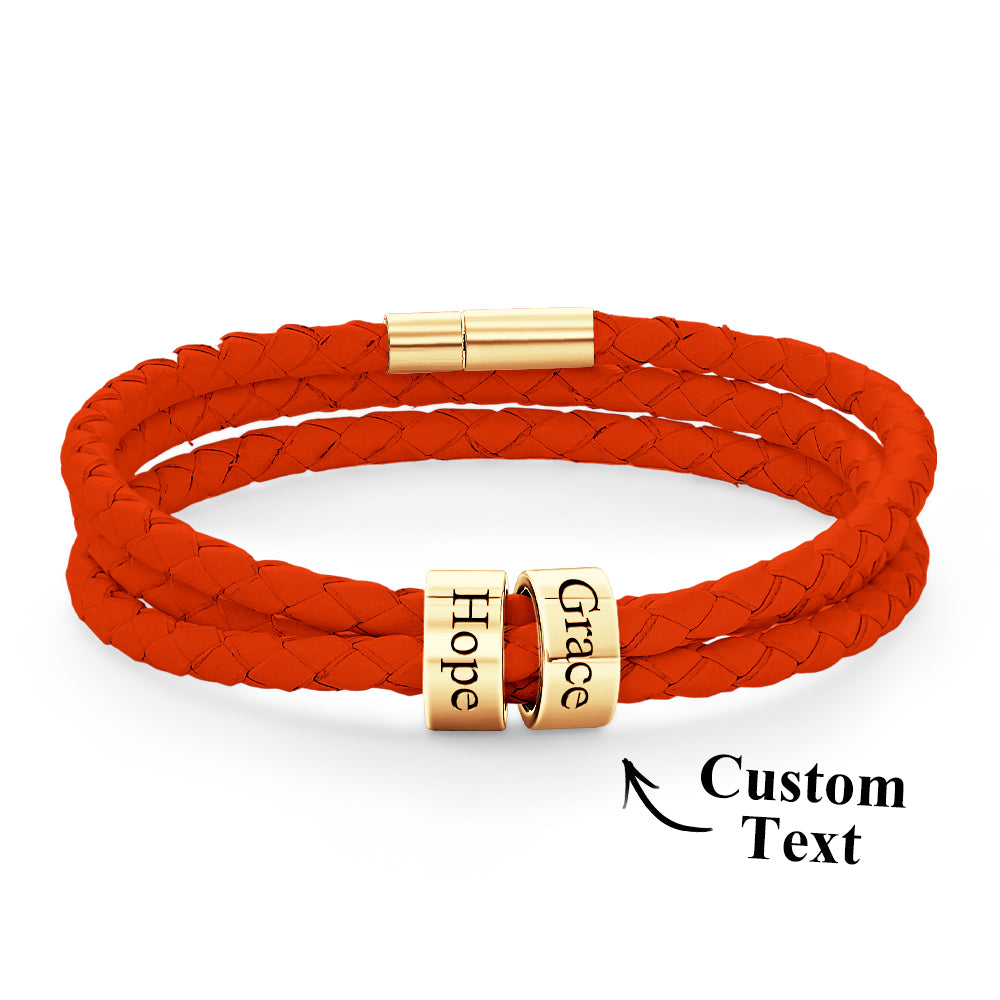 Men Braided Leather Bracelet with Small Custom Beads
