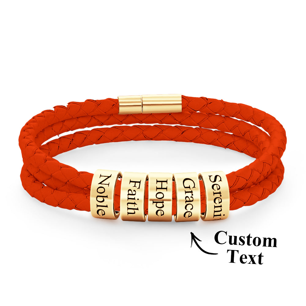 Men Braided Leather Bracelet with Small Custom Beads