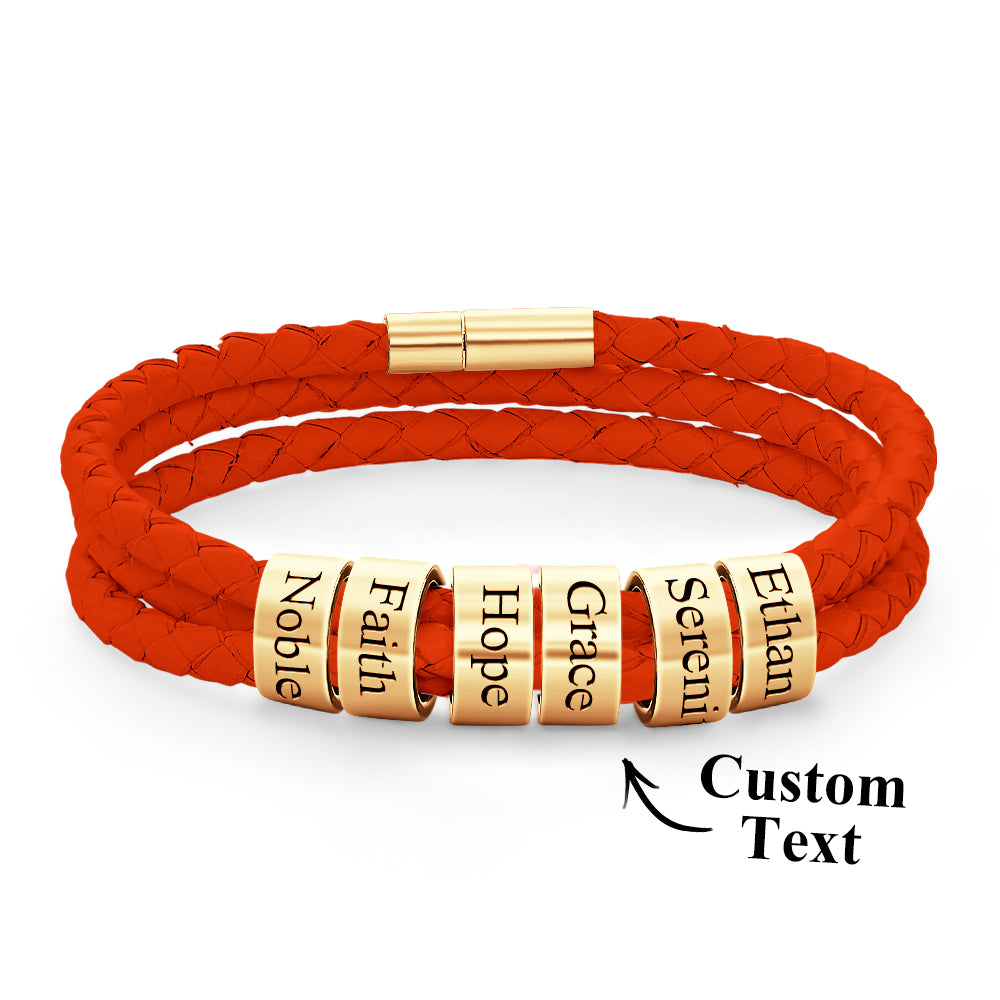 Men Braided Leather Bracelet with Small Custom Beads