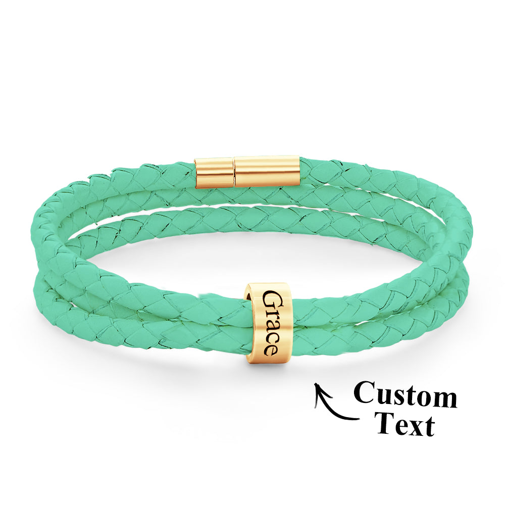 Men Braided Leather Bracelet with Small Custom Beads