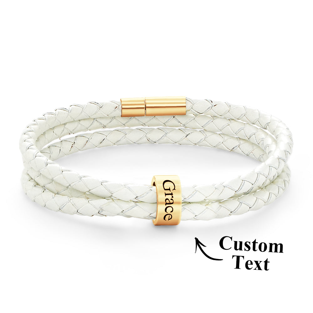 Men Braided Leather Bracelet with Small Custom Beads