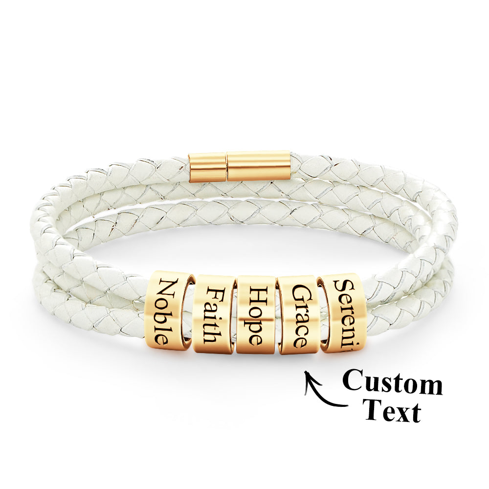 Men Braided Leather Bracelet with Small Custom Beads