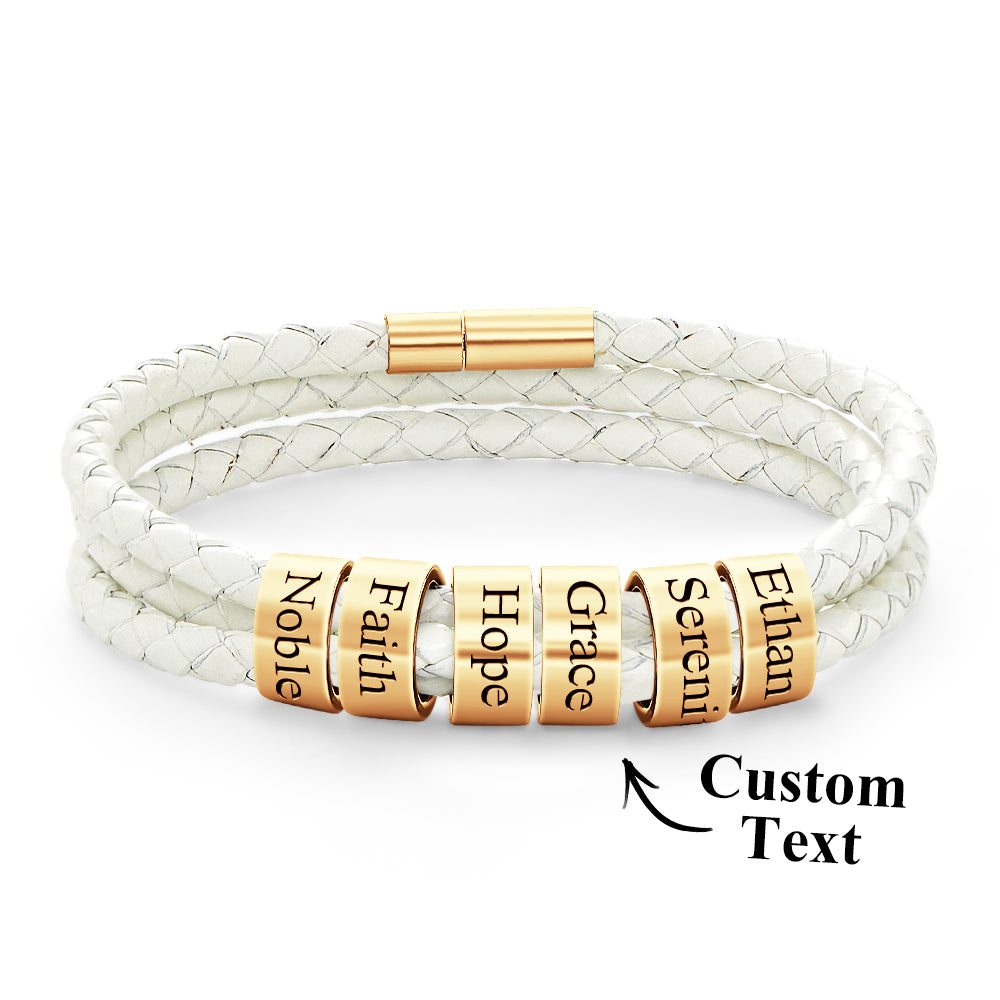 Men Braided Leather Bracelet with Small Custom Beads