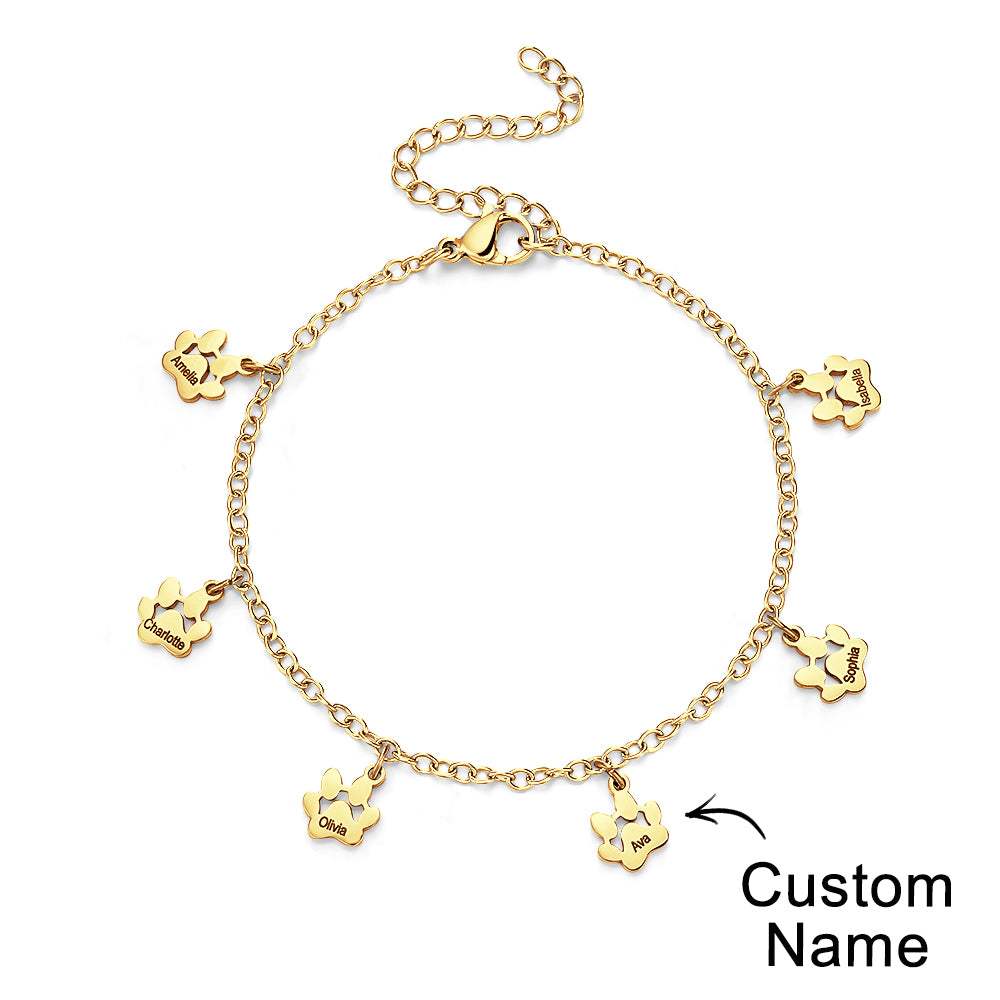 Custom Name Paw Print Bracelets 1-6 Names Dog Paw Bracelets Minimalist Cat Paw Bracelets for Pet Lover