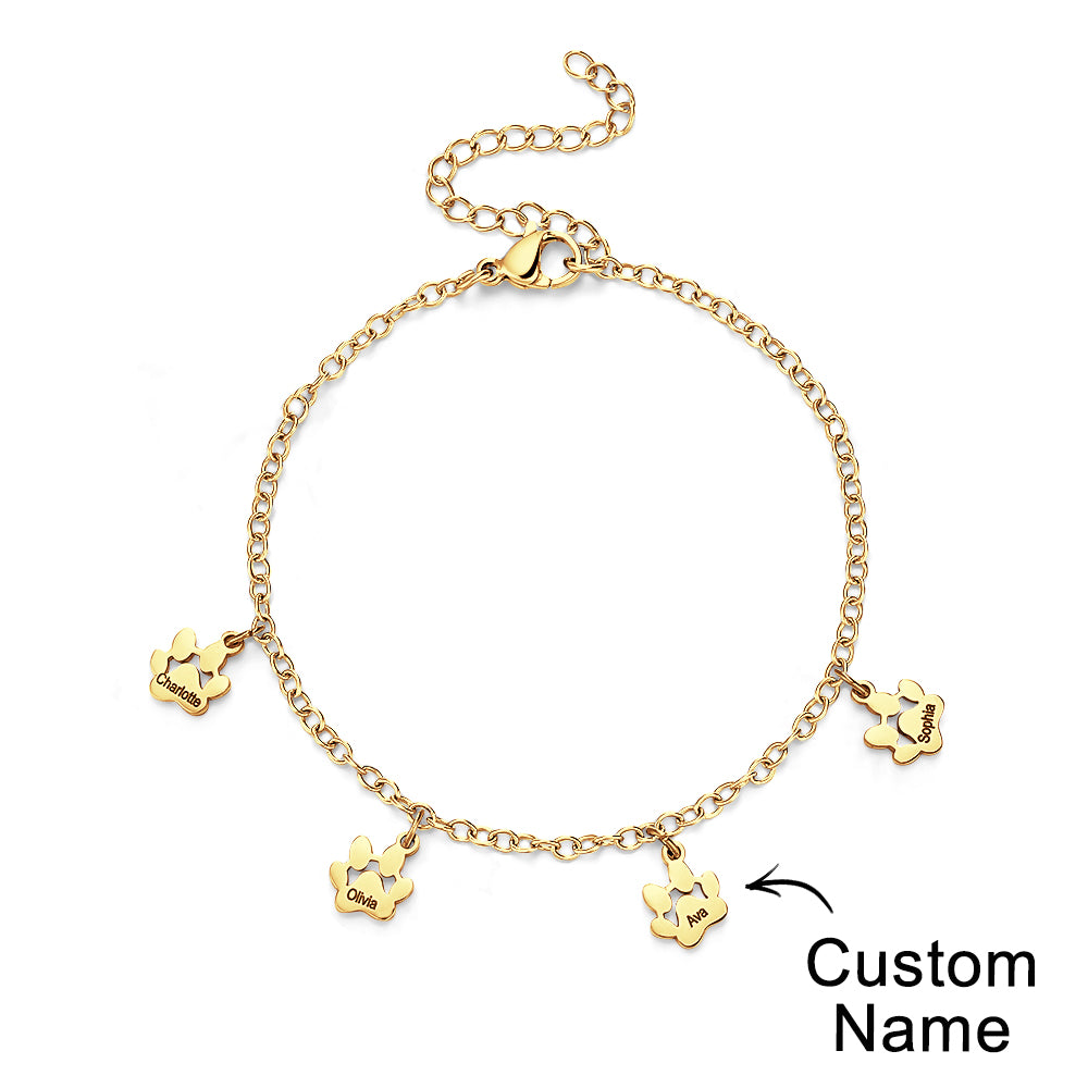 Custom Name Paw Print Bracelets 1-6 Names Dog Paw Bracelets Minimalist Cat Paw Bracelets for Pet Lover