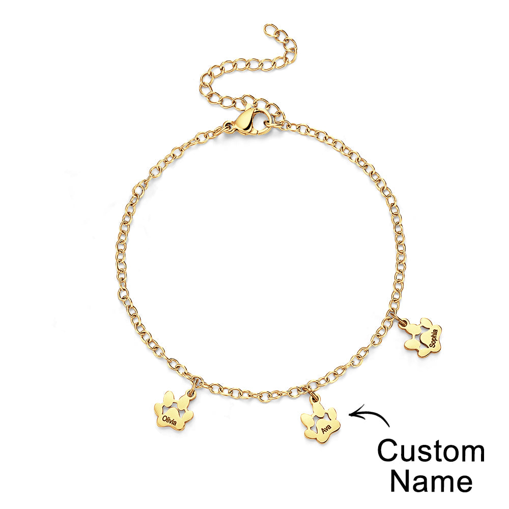 Custom Name Paw Print Bracelets 1-6 Names Dog Paw Bracelets Minimalist Cat Paw Bracelets for Pet Lover