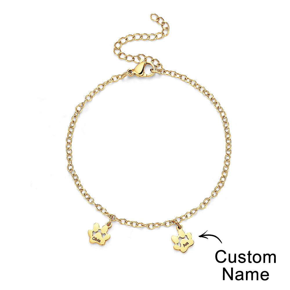 Custom Name Paw Print Bracelets 1-6 Names Dog Paw Bracelets Minimalist Cat Paw Bracelets for Pet Lover