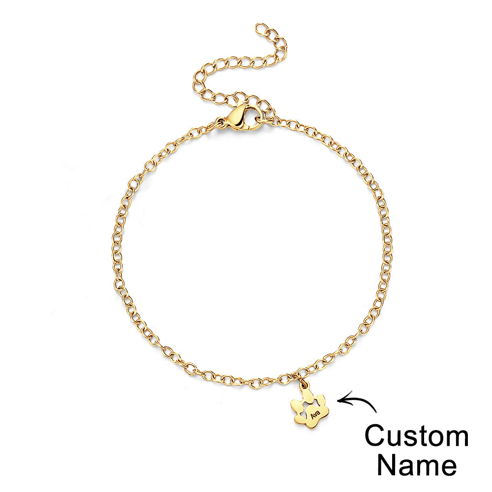 Custom Name Paw Print Bracelets 1-6 Names Dog Paw Bracelets Minimalist Cat Paw Bracelets for Pet Lover