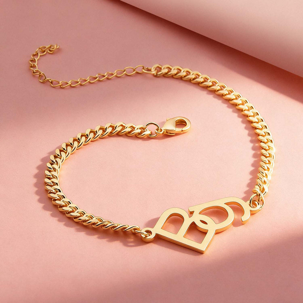 Custom Two Initial Interlocking Bracelet Customized Jewelry Bracelet Christmas Gift