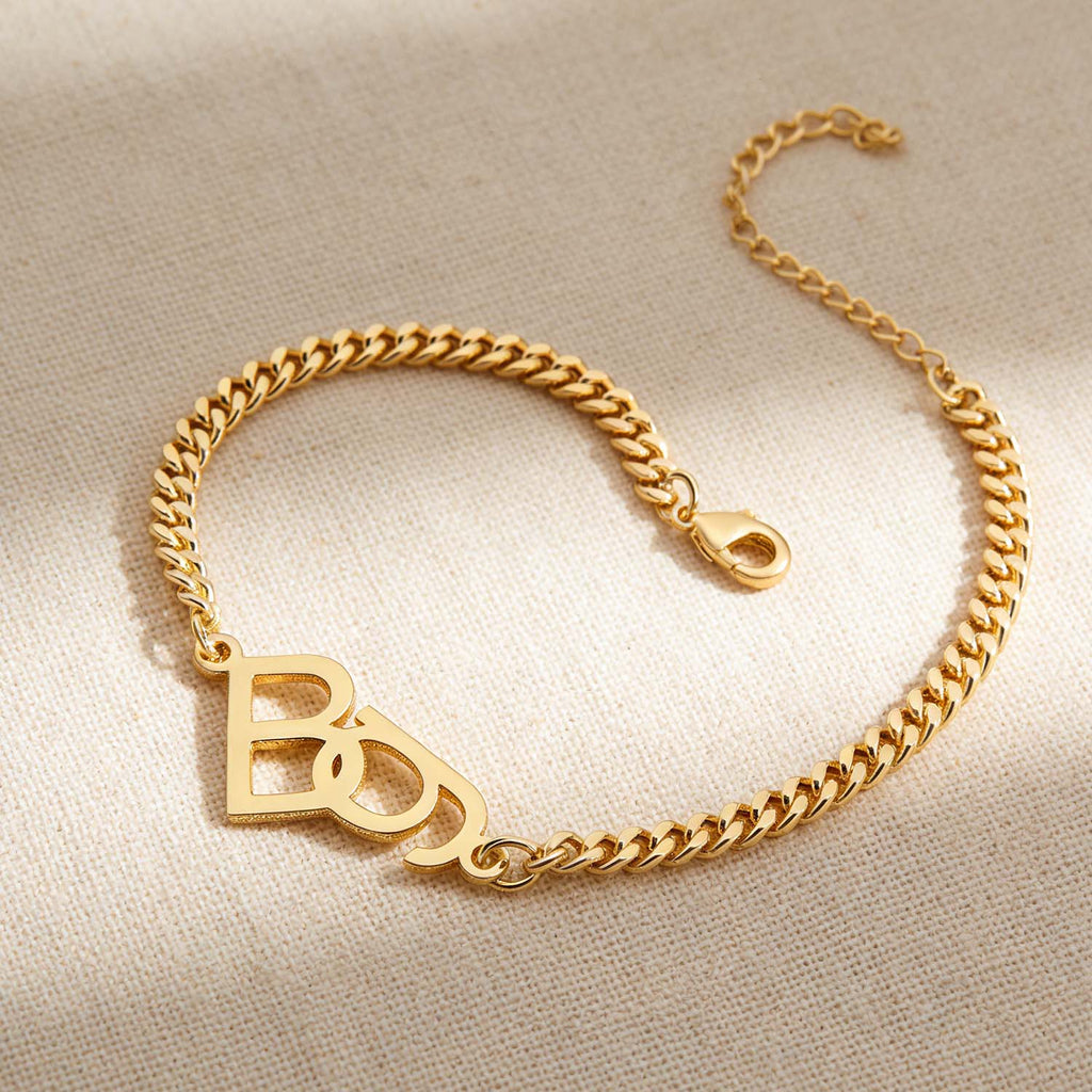 Custom Two Initial Interlocking Bracelet Customized Jewelry Bracelet Christmas Gift