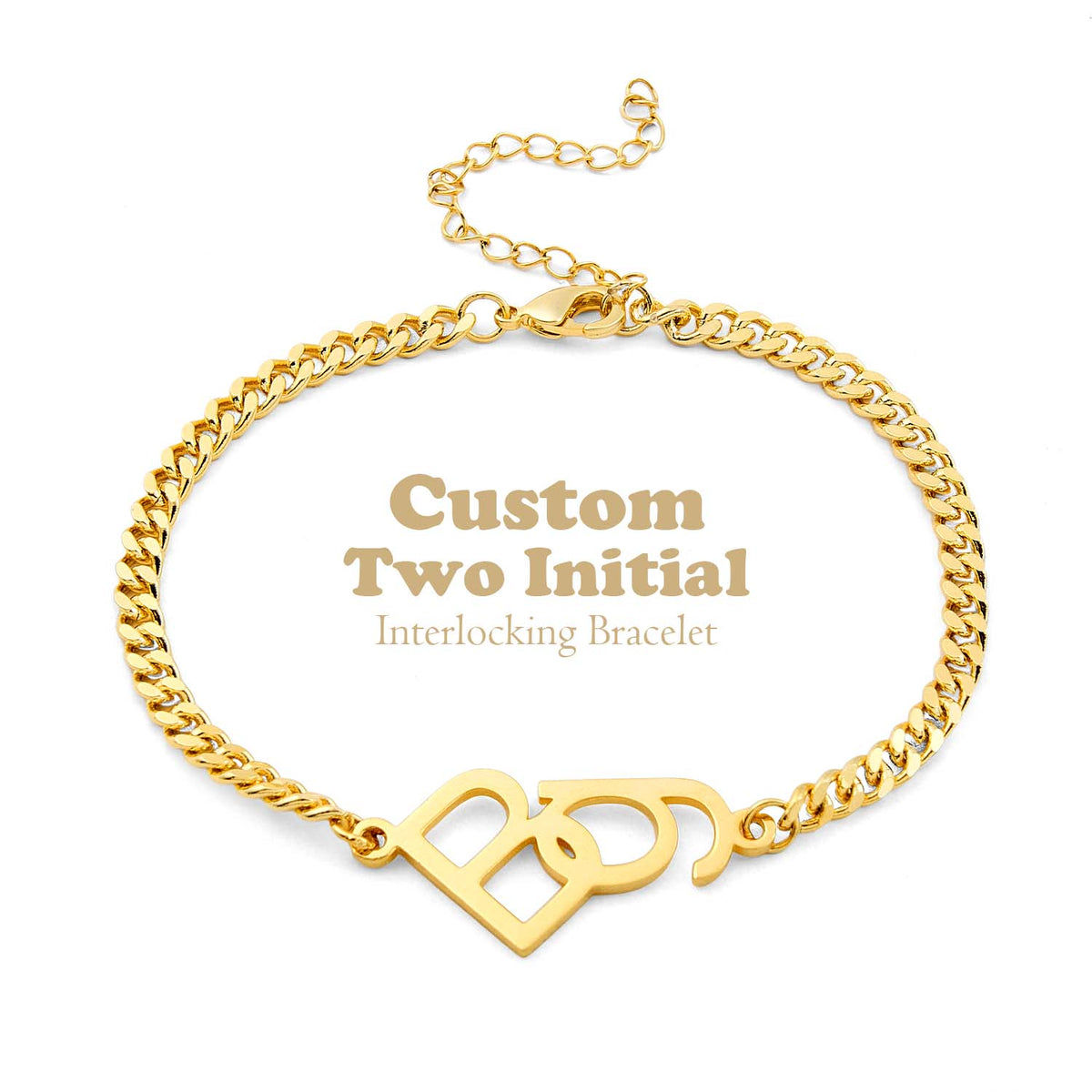 Custom Two Initial Interlocking Bracelet Customized Jewelry Bracelet Christmas Gift
